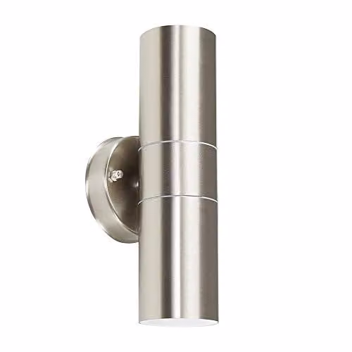 MiniSun Modern Stainless Steel Up/Down Outdoor Security Wall Light in Silver with LED Dusk to Dawn Sensor Bulbs (4000K Neutral White)