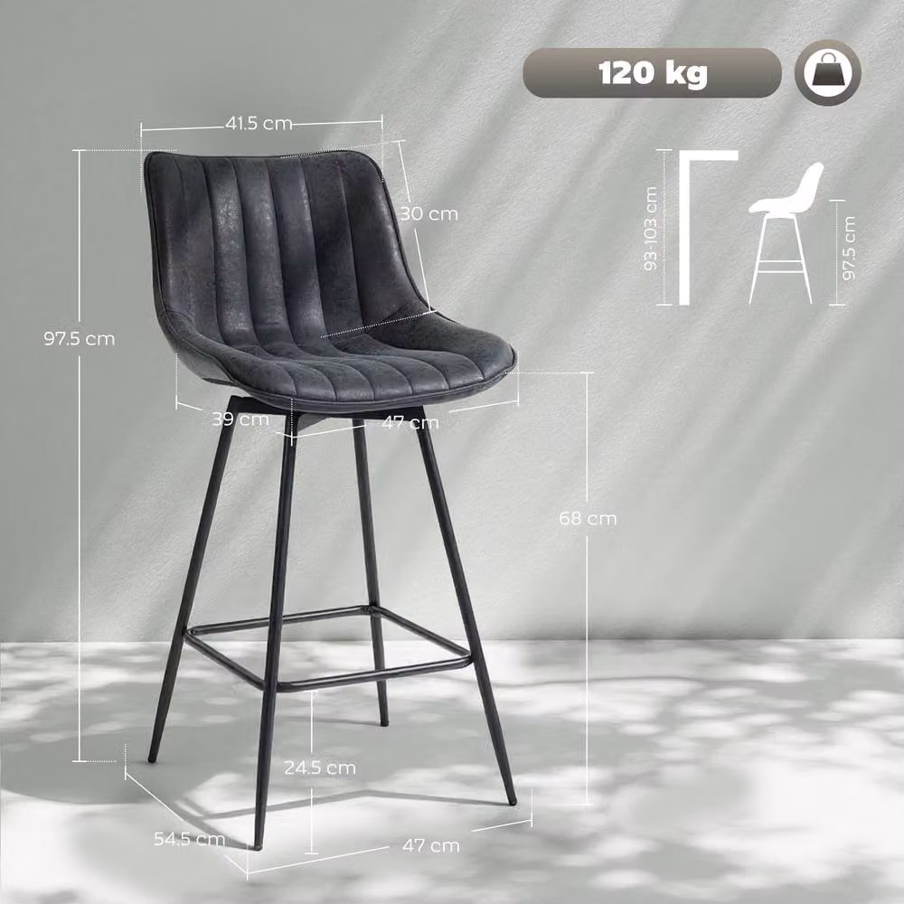 STILVORA Set of 2 Swivel Bar Stools in Black Faux Leather – 4