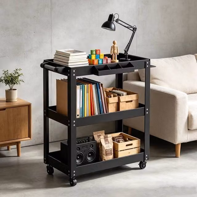 EONLION Heavy Duty Garage Tool Storage Trolley Cart in Black W/D/H: 100 x 76 x 35 cm