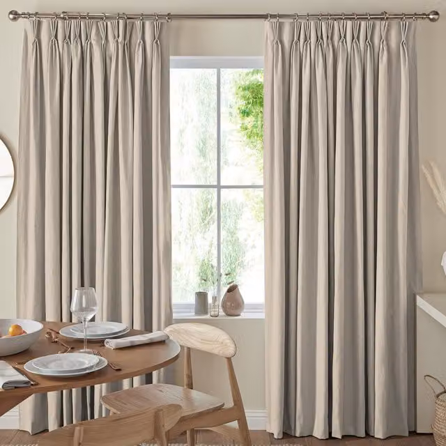 Simply Collection Made to Measure Blackout Fabric Curtain Panel in Beige Satin with Pencil Pleat Tape