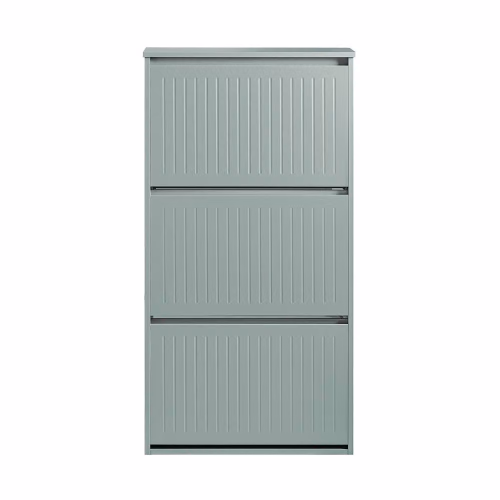 SoBuy Slim Modern Grey Shoe Cabinet with Tilting Compartments and Internal Shelves, W/D/H: 120 x 60.96 x 3 cm – 2