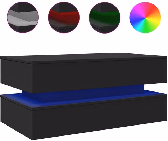 Berkfield Home Modern Black Coffee Table with LED Lights W/D/H: 90 x 50 x 40 cm – 1