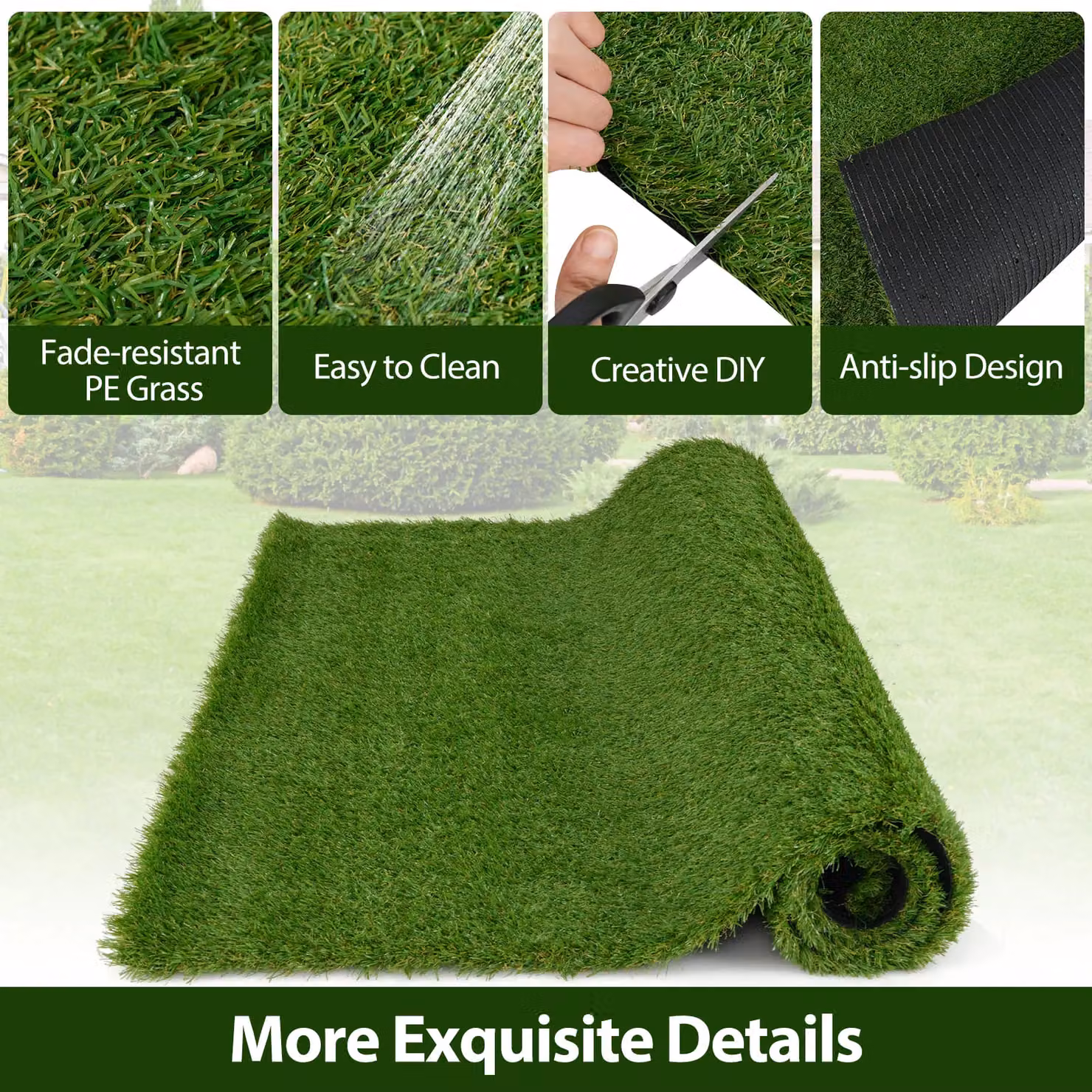 Costway Artificial Grass Turf Dog Potty Training Mat, Green, W: 120 cm x D: 125 cm x H: 185 cm – 3
