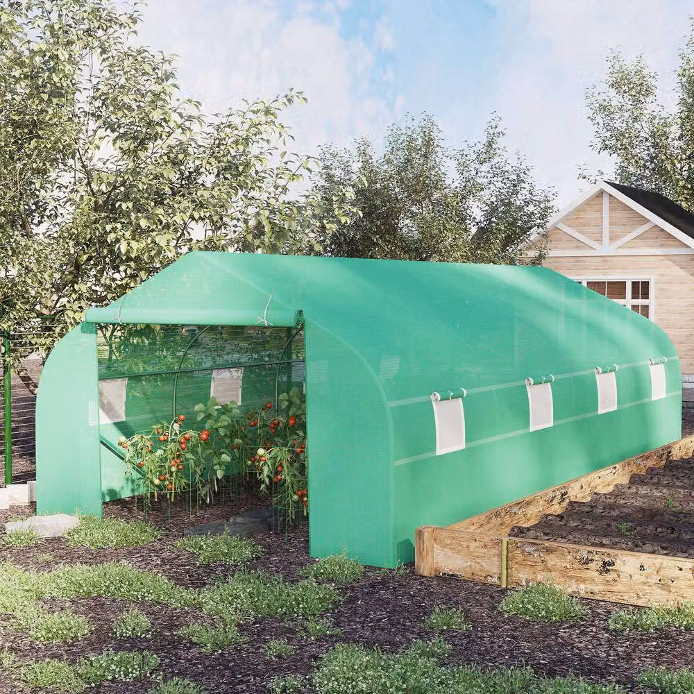 STILVORA Green Walk-in Greenhouse with Windows and Roller, W: 595 cm, D: 300 cm, H: 200 cm – 2