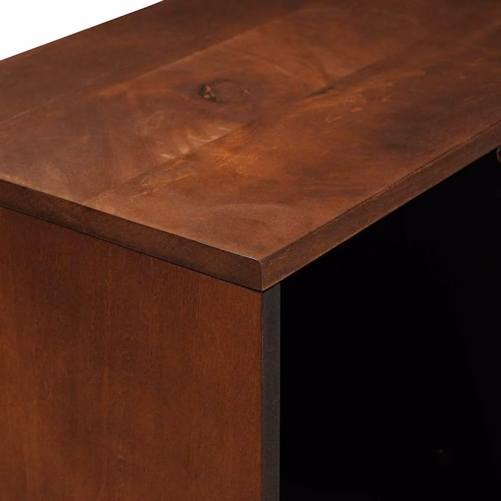 Berkfield Mid-Century Brown Mango Wood and Rattan Media Storage Cabinet W/D/H: 80 x 33.5 x 75 cm – 4