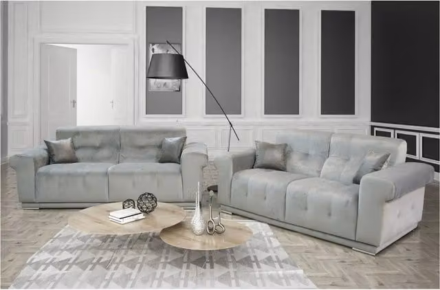 Furniture786ltd Luna Plush Grey L-Shape Sofa Set with 3-Seater, 2-Seater and Corner Element