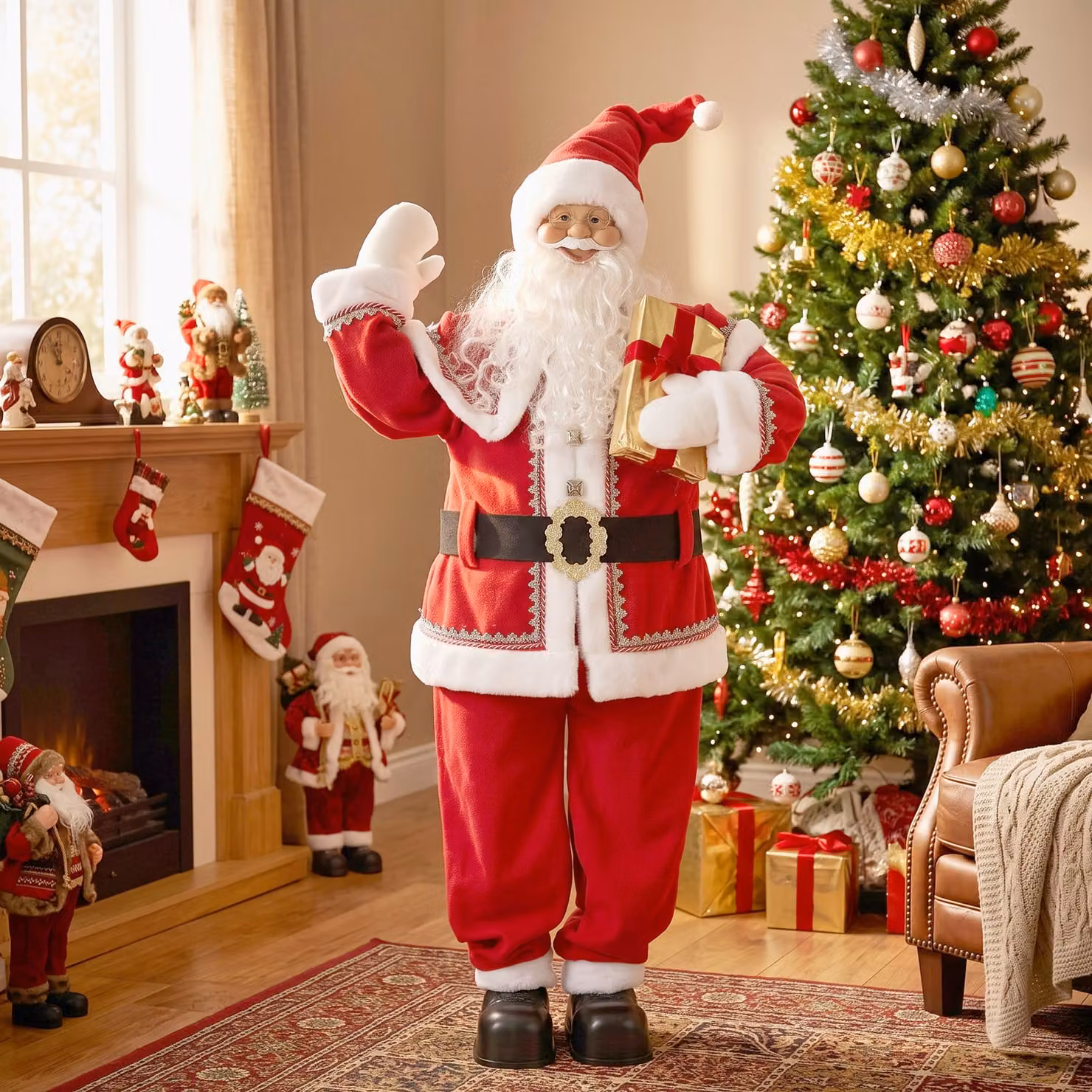 HOMCOM 5ft Life Size Animated Singing Santa Claus in Red with Rotating Head, Waving Hand and Posable Arms, Height: 152.4 cm – 2