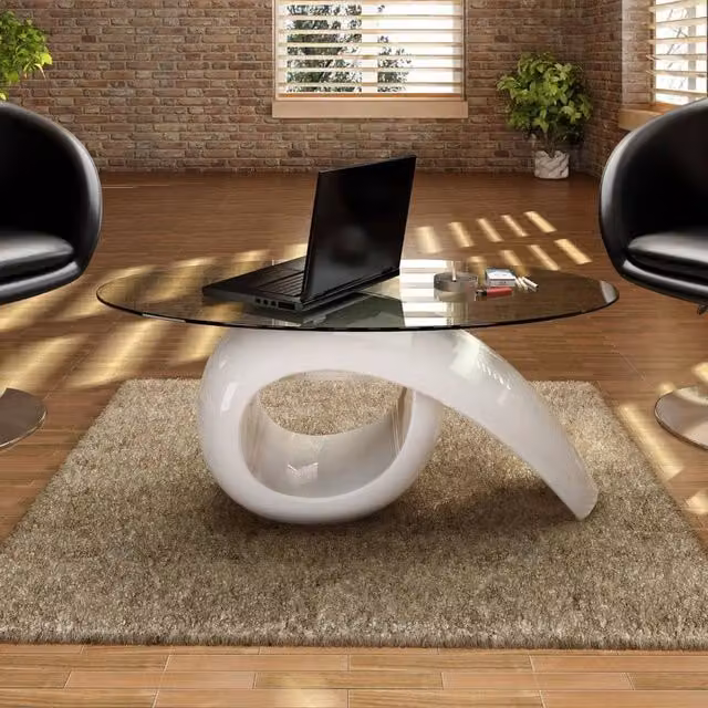Berkfield Home Modern Coffee Table with Oval Glass Top in High Gloss White – 1