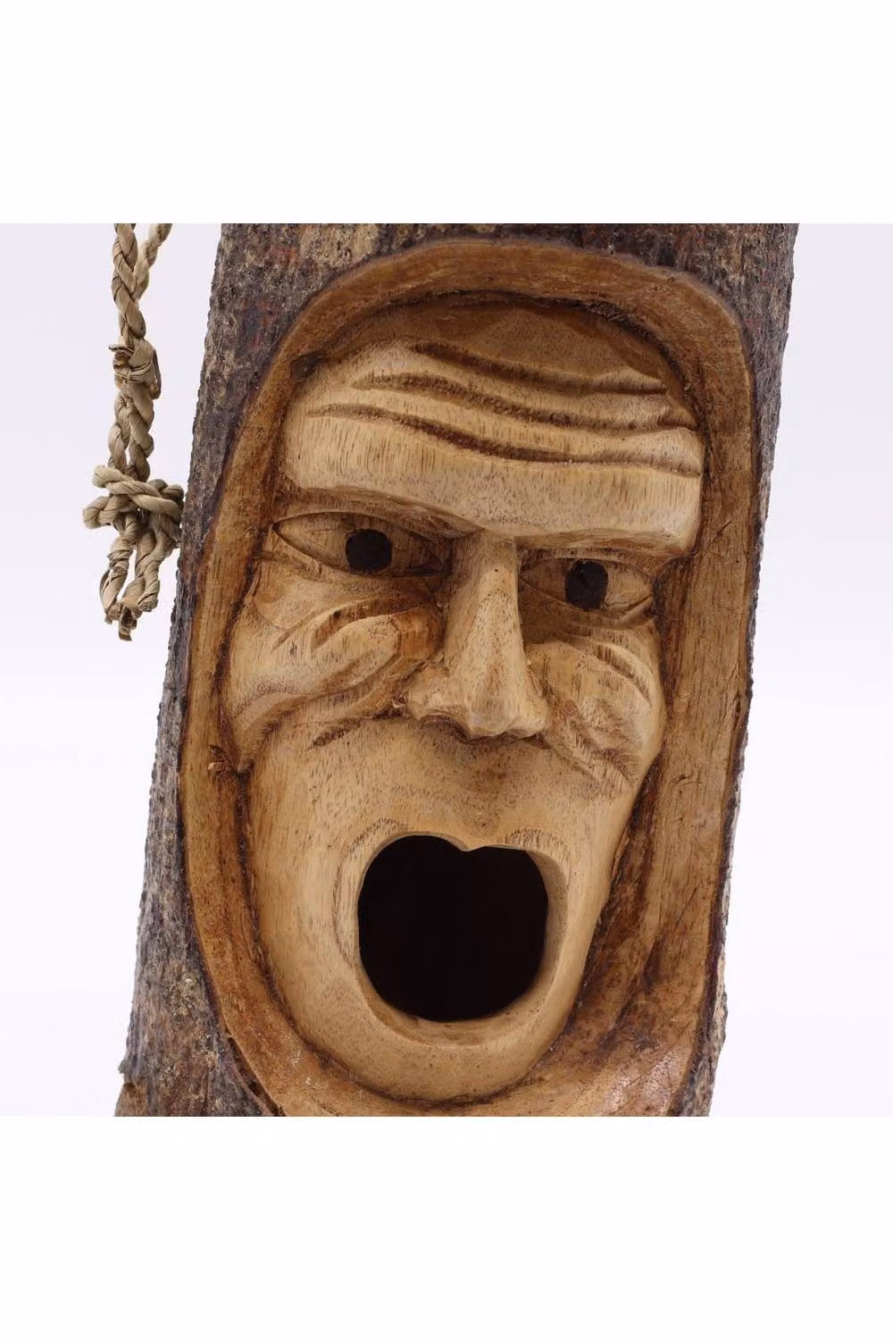 KDMD Hand-Carved Rustic Tree Trunk Bird House with Grumpy Old Man Face in Brown – 3