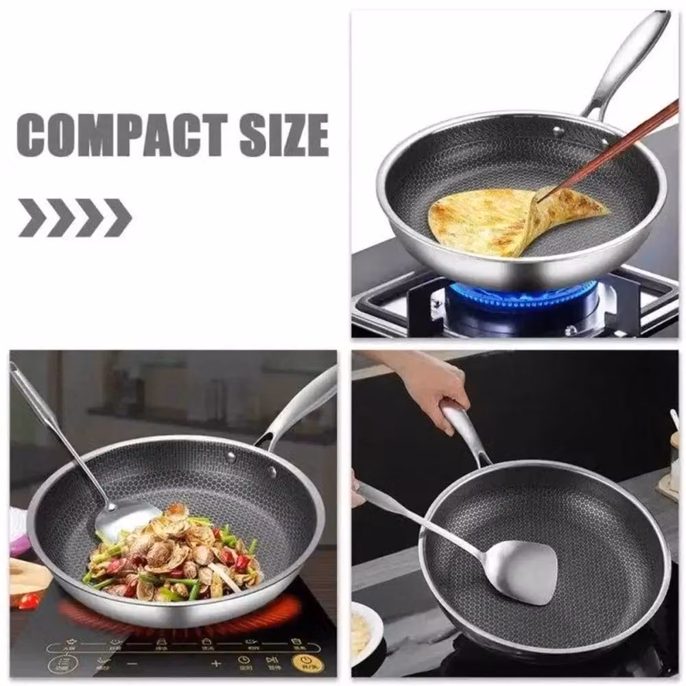 FLAVORA Grey Stainless Steel Induction Geo Hex Non Stick Frying Pan – 3