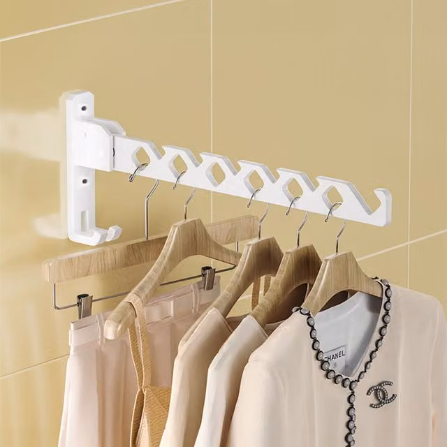 Livingandhome 2-Piece White Aluminium Wall Mounted Foldable Clothes Drying Racks with Hooks
