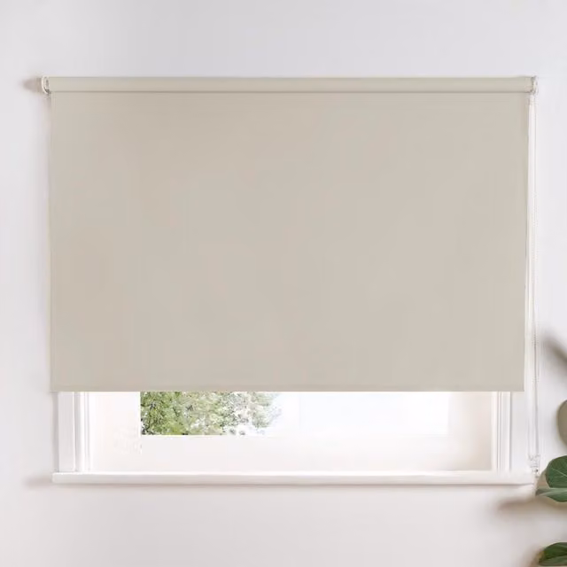 OHS Blackout Roller Blind in Beige and Yellow, W: 90 cm, H: 165 cm