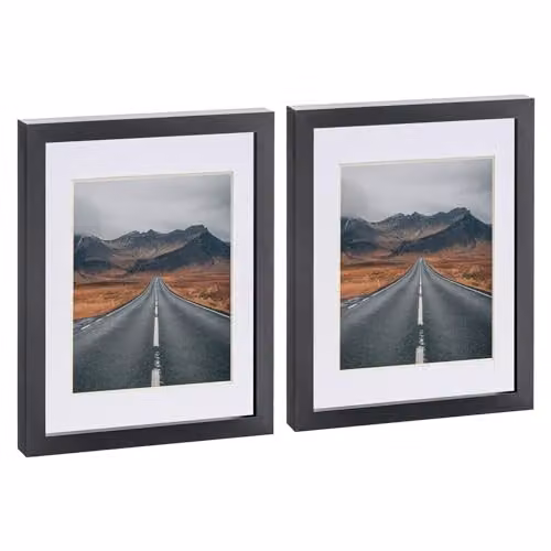 Nicola Spring Pack of 2 Black Rectangular Photo Frames with White Mounts – 1
