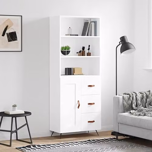 vidaXL Industrial Style Highboard Sideboard in White Engineered Wood with Drawers and Shelves – 2
