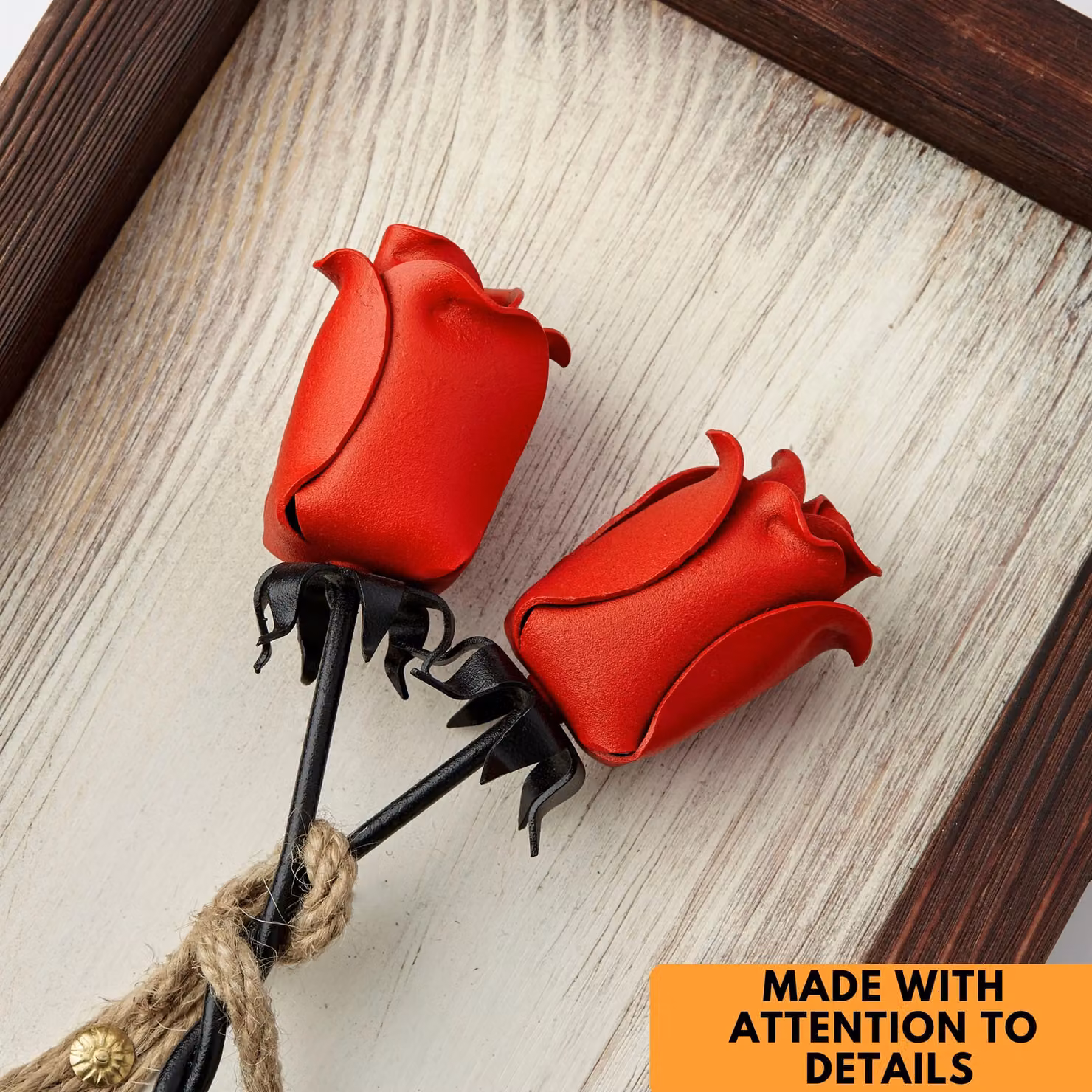 Novecrafto Mountable Rectangular Wooden Frame with Red Forged Iron Roses – 4