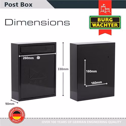 Burg-Wächter Black Compact Wall Mounted Steel Postbox W/D/H: 26 x 33 x 9 cm – 4
