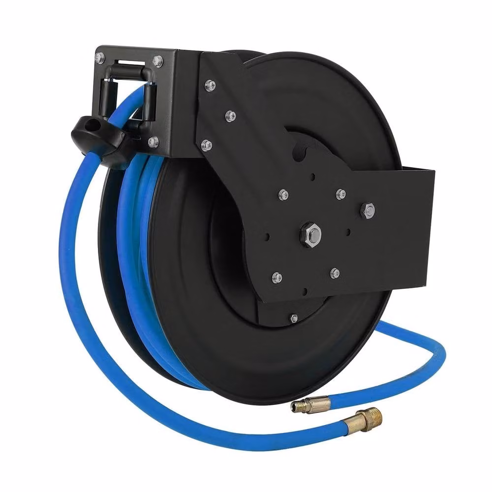 VOGREX Wall Mounted Retractable Air Hose Reel, 3/8 inch, 25ft, Blue – 3