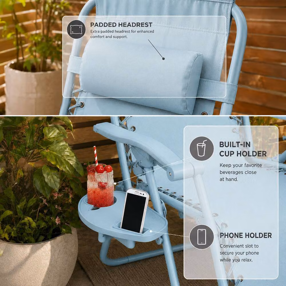 Neo Zero Gravity Recliner Garden Sun Loungers in Baby Blue with Textilene Fabric and Steel Frame – 4
