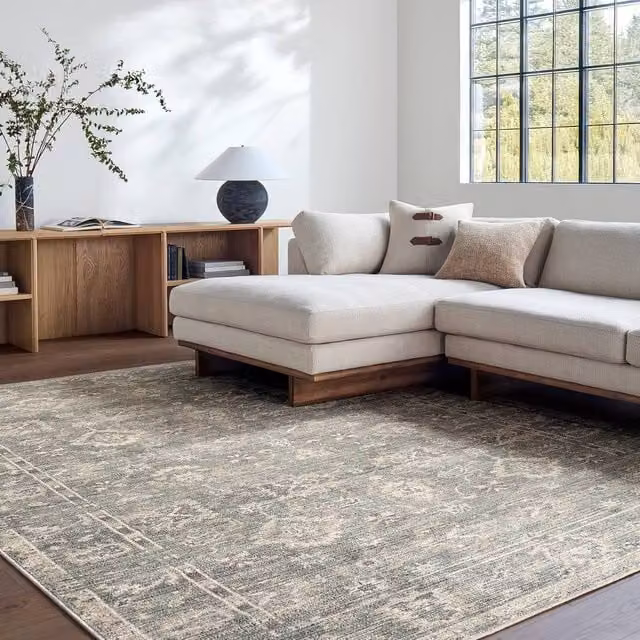 Livabliss Galey Alix Collins Avenue Vintage Green and Beige Traditional Fringe Living Room Rug W: 160 cm, D: 215 cm
