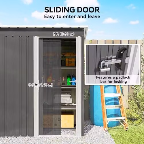 Outsunny Grey Metal Garden Storage Shed with Sliding Door and Sloped Roof – 4