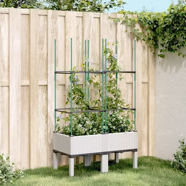 Berkfield Home Garden Planter with Trellis, White, W: 80 cm, D: 40 cm, H: 142.5 cm – 1