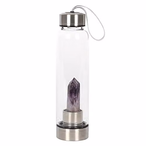Something Different Amethyst Healing Crystal Glass Water Bottle, Purple, 475 g