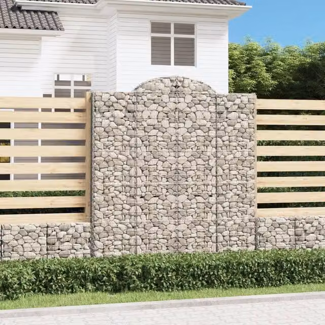 Berkfield Home Arched Gabion Baskets, 6 Piece Set, Silver Galvanised Steel, W: 200 cm, D: 50 cm, H: 220/240 cm – 1