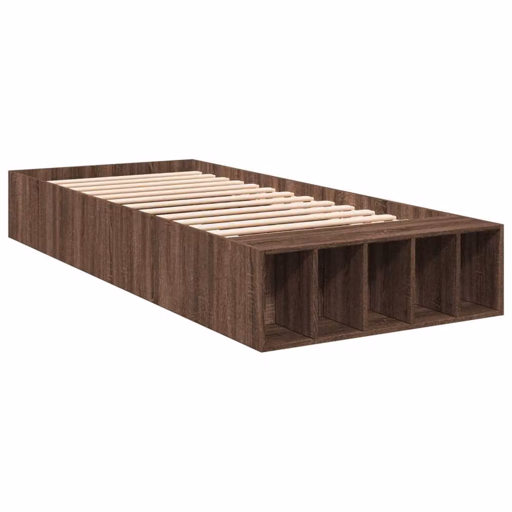 Berkfield Home Modern Bed Frame in Brown Oak with Side Compartments, W/D/H: 100 x 200 cm – 3