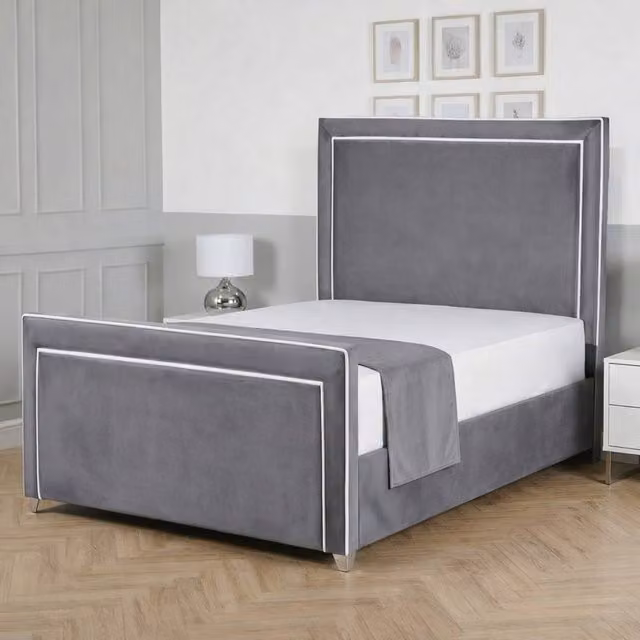 Living Comfort Bedz Verona Grey Velvet Upholstered Gas Lift Storage Bed Frame, W/D/H: 140 x 200 cm