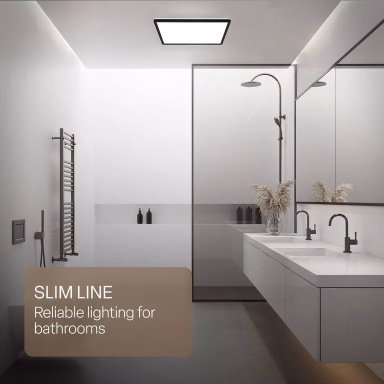 B.K.Licht Black LED Slim Panel Ceiling Light, 22W, 3000lm, 4000K Neutral White, IP44 Splash-Proof, W/D/H: 42 x 42 x 3 cm