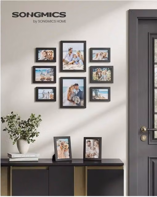 SONGMICS Set of 10 Rectangular Picture Frames in Black with MDF and Plastic Panels
