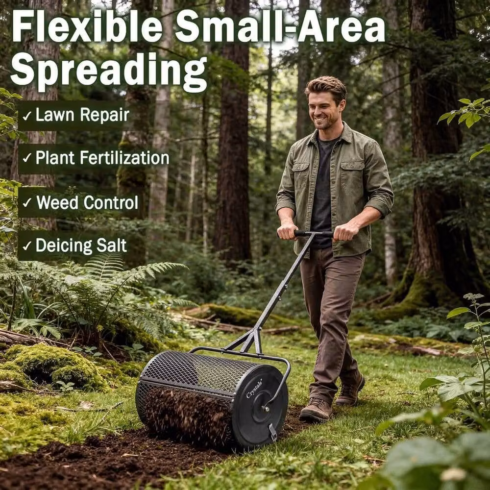 EONLION Manual Metal Compost Spreader Roller for Overseeding and Peat Grass Seed in Black – 4