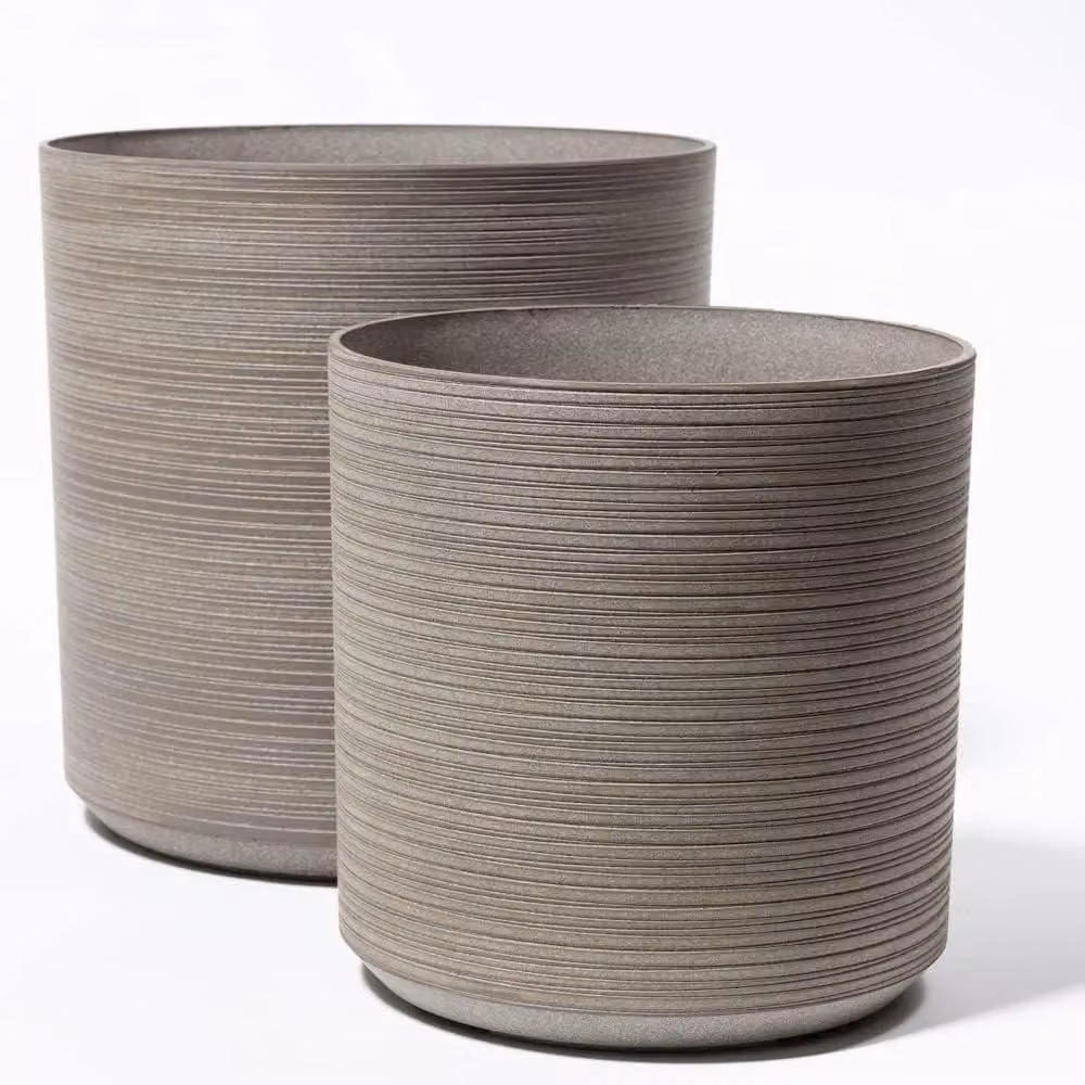 Primrose Garden Cylinder Patterned Ginger Stone Effect Outdoor Planter in Brown, Beige and Grey, Height: 43 cm – 4
