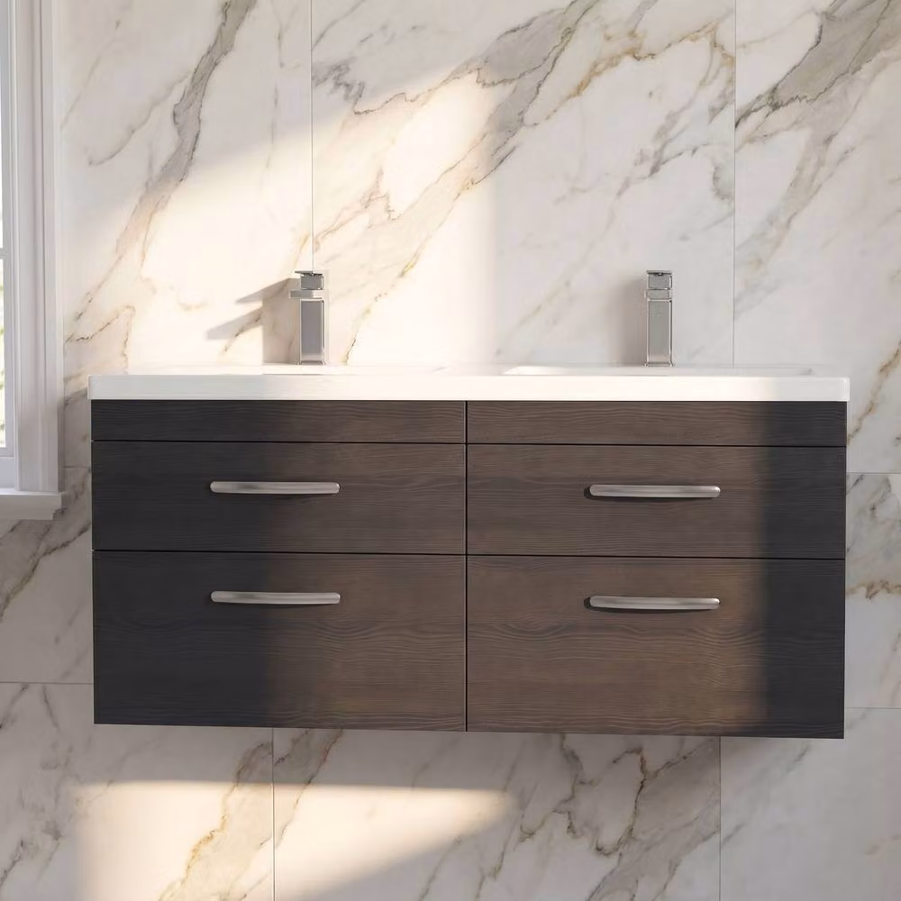 Balterley Millwich Wall Hung 4 Drawer Vanity Basin Unit with LED Lighting, Black, W: 120 cm, D: 58.61 cm, H: 40 cm – 6