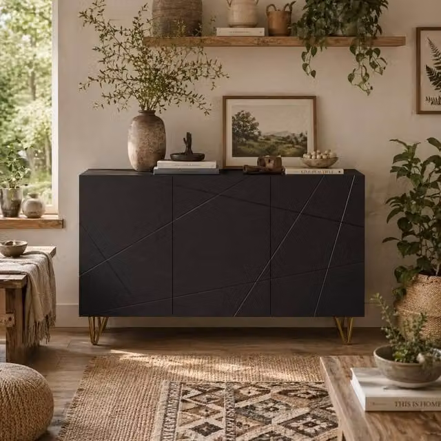 Wyld Haus Fayosa High Gloss Black Sideboard with Gold Hairpin Legs W/D/H: 120 x 40 x 75 cm