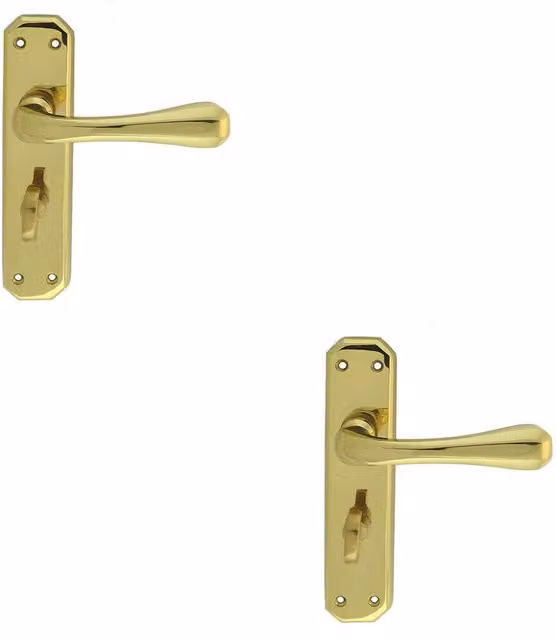 Loops 2x Pair Heavy Duty Lever Bathroom Backplate in Polished Brass, W: 18 cm, H: 4 cm