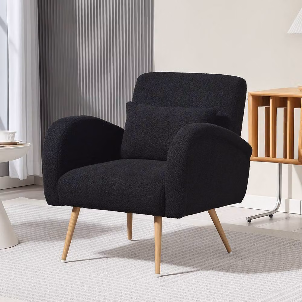 STILVORA Black Bouclé Fabric Armchair with Metal Legs – 2