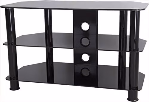 AVF Black Corner TV Stand with Glass Top and Metal Legs, 80 cm Wide, Fits up to 43 Inch TVs