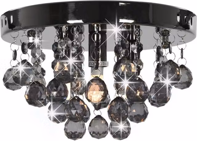 Berkfield Home Beautiful Round Ceiling Lamp in Black with Smoky Beads and G9 Bulb – 1