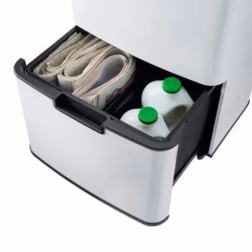 Cooks Professional 75L Recycling Sensor Bin with Dual Compartments, Removable Food Caddy and 25 Biodegradable Bin Bags in White and Bronze – 2