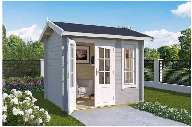 Lasita Maja Ltd Alex Mini-Log Cabin Garden Room and Home Office in Light Grey, W: 254.1 cm, D: 290 cm, H: 245.1 cm – 1