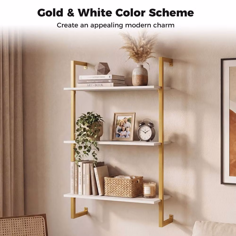 Gymax 3-Tier Wall Mounted Coffee Bar Shelf and Hanging Display Storage Rack in White – 3