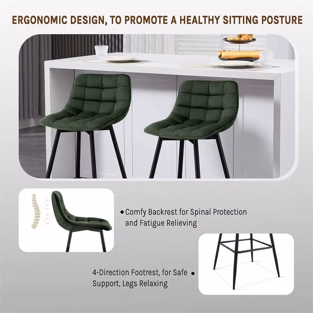 Nordara Set of 2 Modern Velvet and Metal Bar Stools in Dark Green – 4