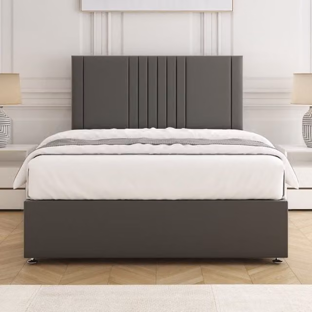 BSSPOKE Monaco Grey Velvet Plush Divan Bed Set with 24 inch Headboard and Mattress, W/D/H: 90 x 190 cm