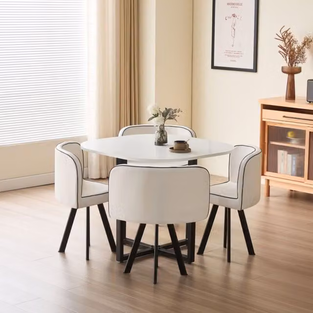 Comfy Living Ltd Modern White Square Dining Table Set with 4 Chairs, W: 90 cm