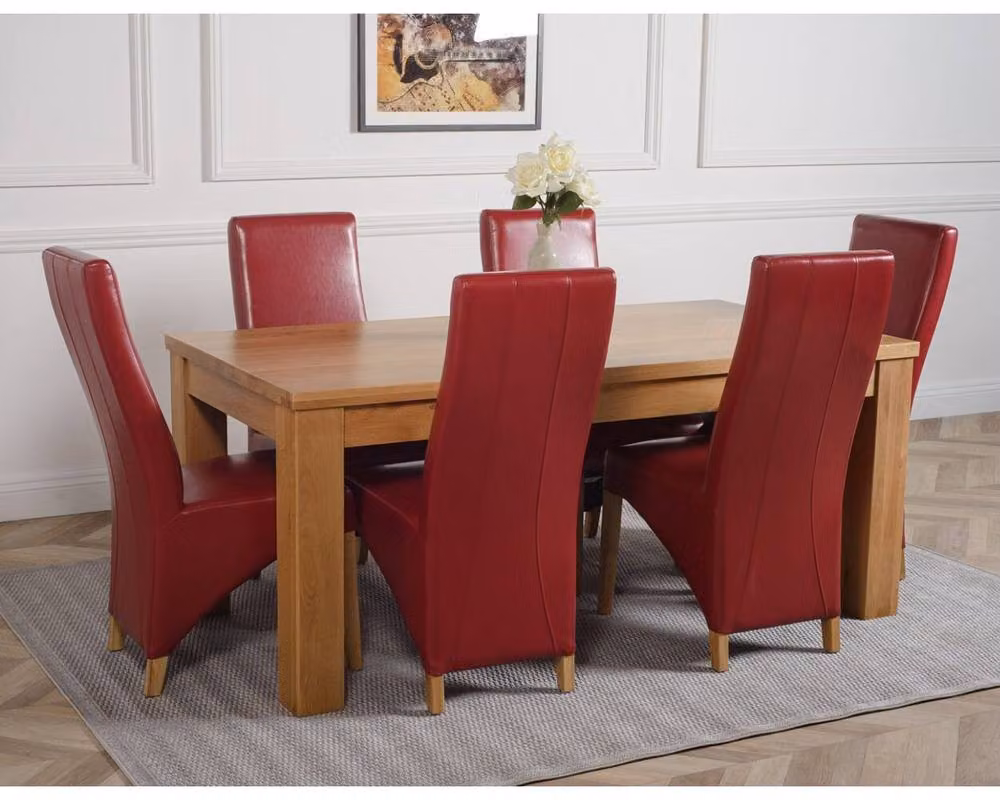 Thats Furniture Dakota Oak Dining Table and 6 Lola Burgundy Leather Chairs Set, W/D/H: 127 x 82 x 77 cm – 4