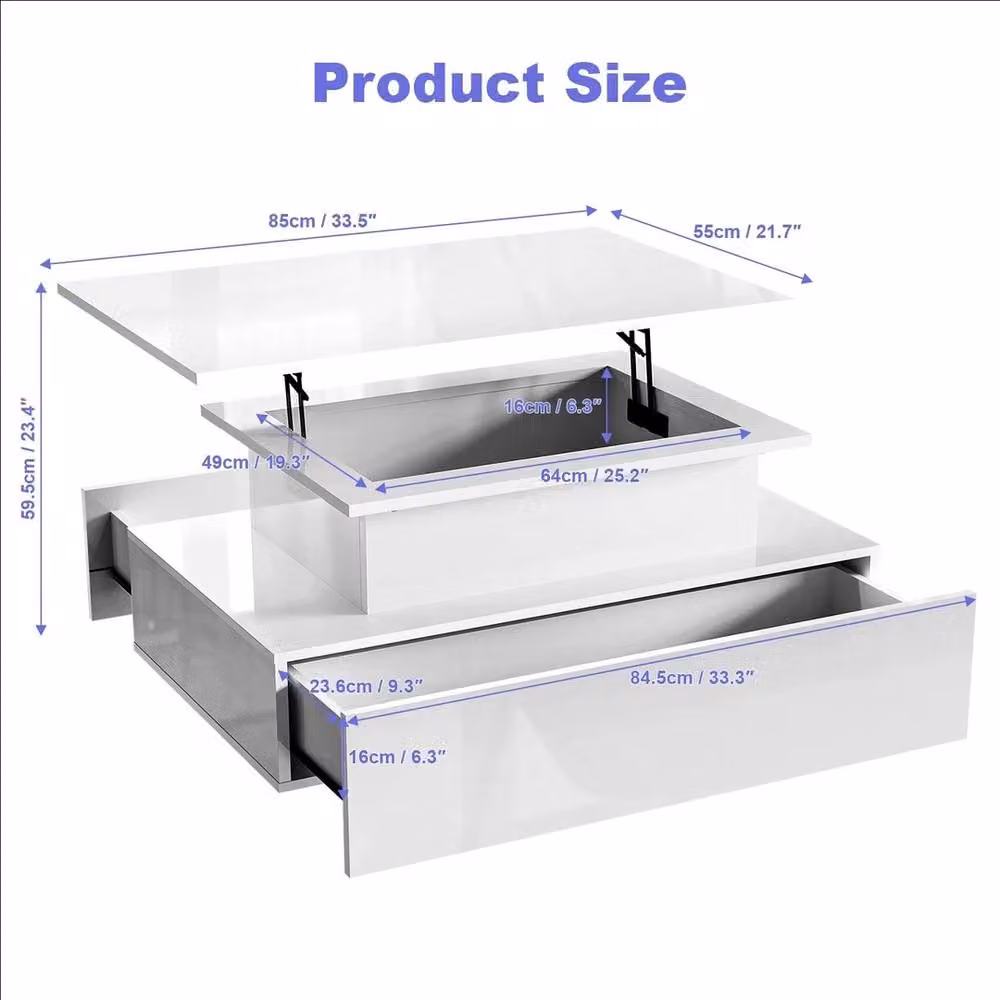FORGEVIO Glossy White Lift Storage Table with 2 Drawers and Height Adjustable Mechanism – 2