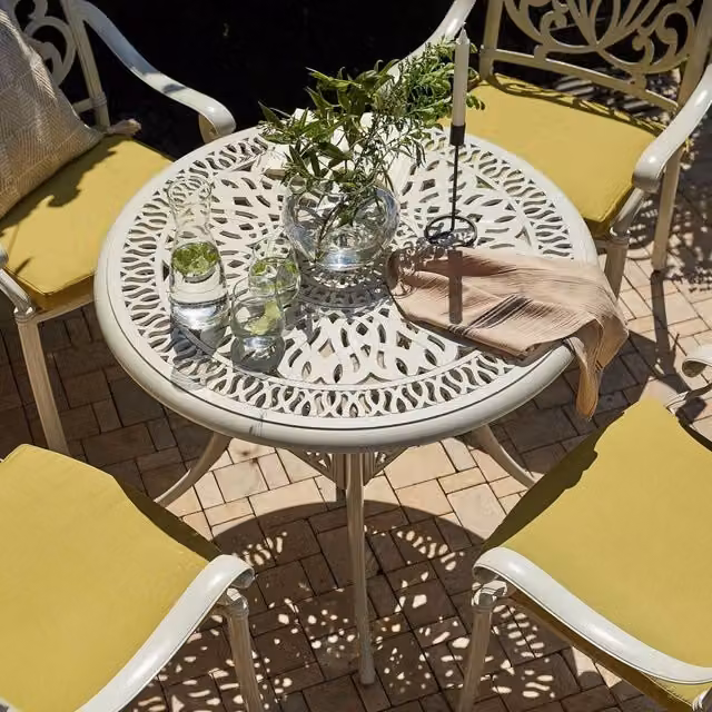 Wyld and Coco Off-White Round Aluminium Dining Table, Diameter: 90 cm, Height: 72 cm