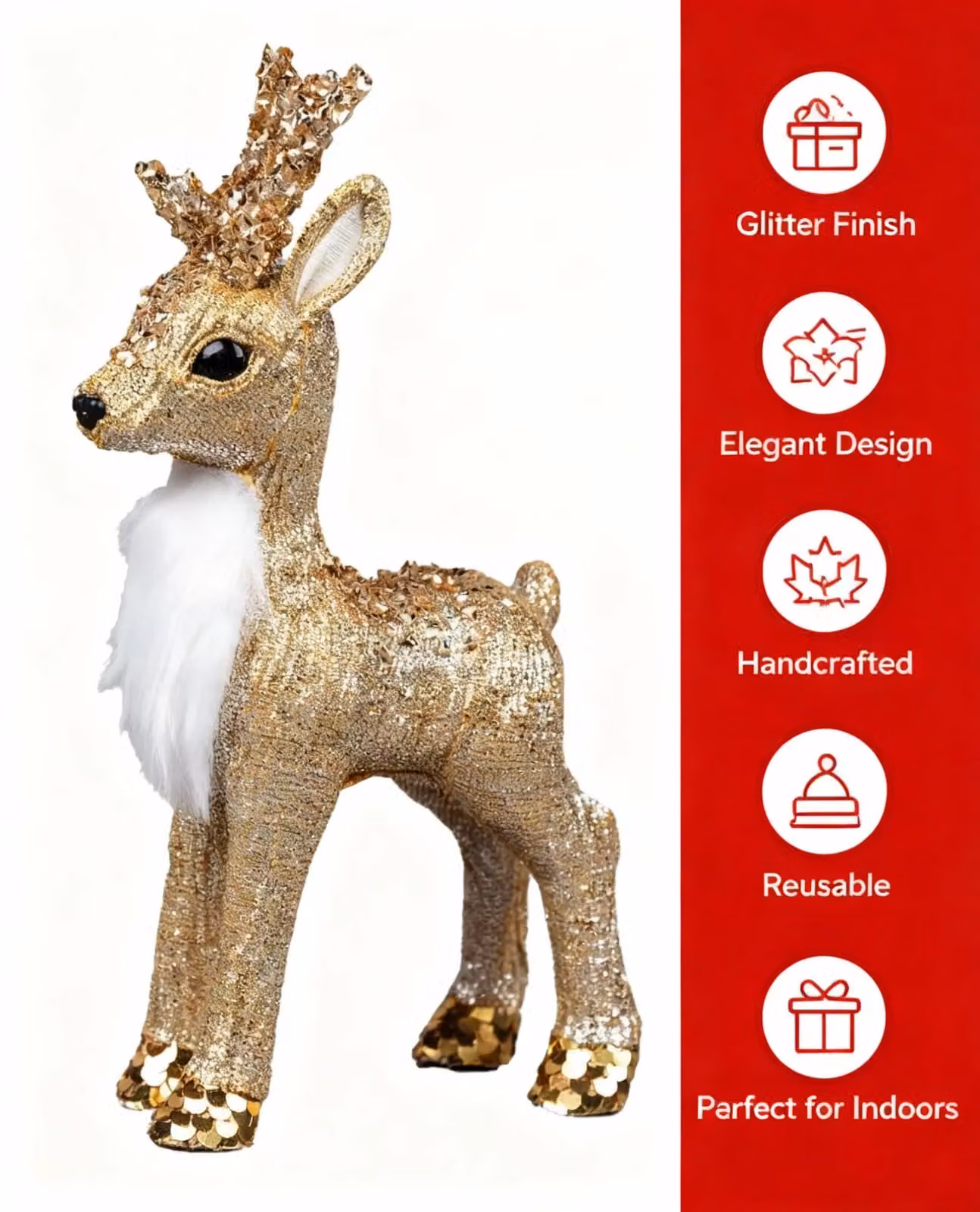 Shatchi Gold Reindeer Christmas Tabletop Figurine, Height: 22 cm – 5