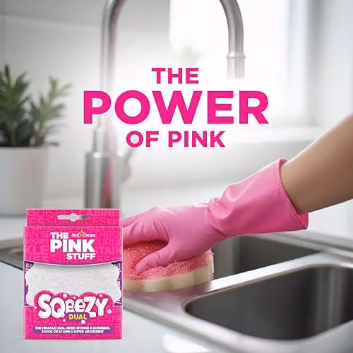 The Pink Stuff SQeeZY Dual Sided Scrubber Sponge in Pink and Multicolour – 6
